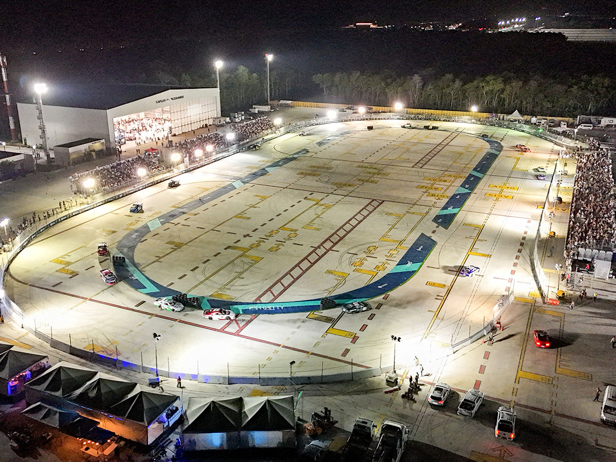 Vista aérea de la Tulum 100, tercera fecha de NASCAR México Series 2026, en el Aeropuerto Internacional de Tulum Felipe Carrillo Puerto
